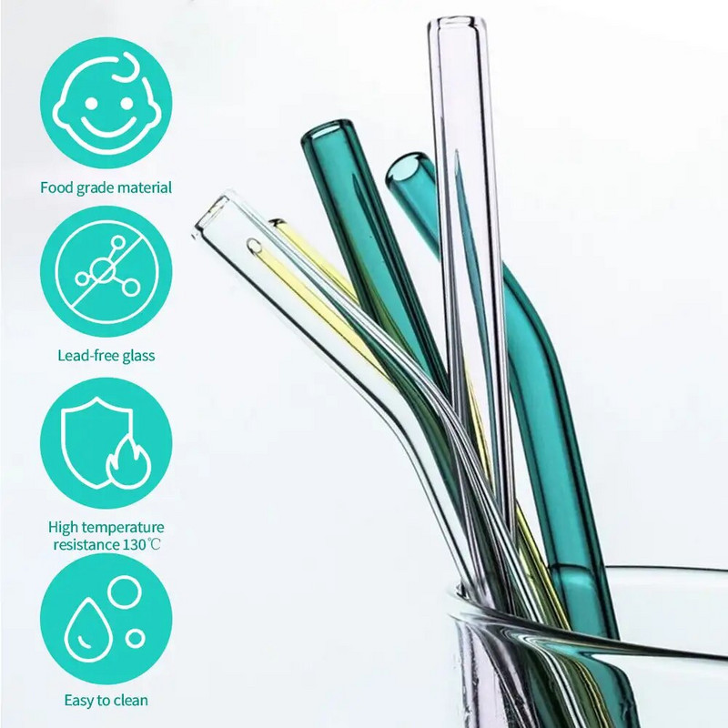 Daugkartinio naudojimo skaidraus stiklo šiaudeliai Ekologiški karščiui atsparūs didelio borosilikato geriamieji šiaudeliai, skirti sultims, pieno, kavos barų gėrimams