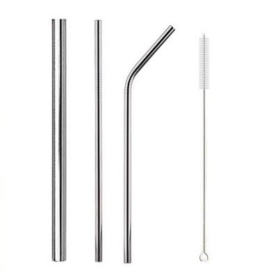 Daugkartinio naudojimo metaliniai gėrimo šiaudeliai 304 nerūdijančio plieno šiaudeliai, tvirti sulenkti tiesūs boba šiaudeliai su valymo šepečio juostele vakarėlio priedu