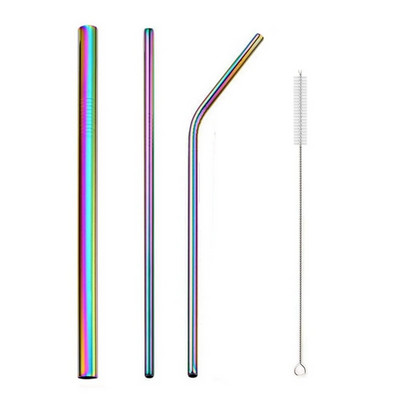 Daugkartinio naudojimo metaliniai gėrimo šiaudeliai 304 nerūdijančio plieno šiaudeliai, tvirti sulenkti tiesūs boba šiaudeliai su valymo šepečio juostele vakarėlio priedu