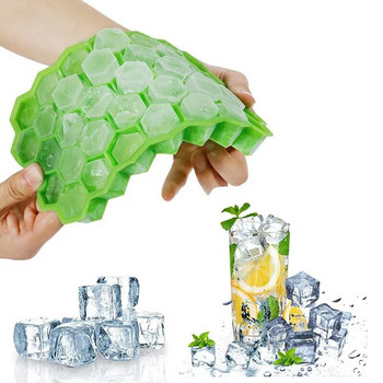 Creative 37 Cavity Honeycomb Ice Cube Maker Επαναχρησιμοποιήσιμοι Δίσκοι σιλικόνης Ice Cube Mold Καλούπι πάγου χωρίς BPA με αφαιρούμενα καπάκια