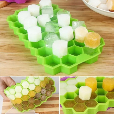 Creative 37 Cavity Honeycomb Ice Cube Maker Тави за многократна употреба Силиконова форма за кубчета лед Форма за лед без BPA с подвижни капаци