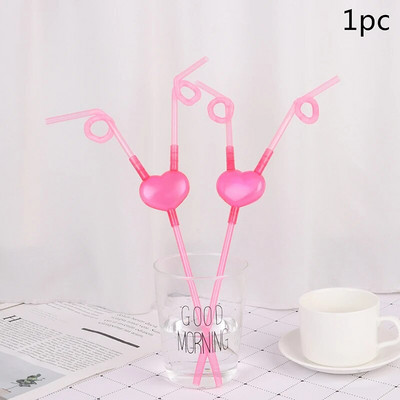 Juokinga meilės širdis, dviguba šiaudeliai, unikalūs lankstūs geriamieji vamzdeliai vaikams, spalvoti plastikiniai geriamieji, „pasidaryk pats“ šiaudeliai, baro priedai