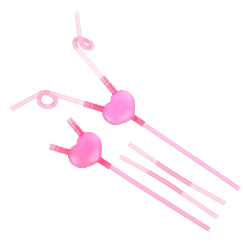 Juokinga meilės širdis, dviguba šiaudeliai, unikalūs lankstūs geriamieji vamzdeliai vaikams, spalvoti plastikiniai geriamieji, „pasidaryk pats“ šiaudeliai, baro priedai