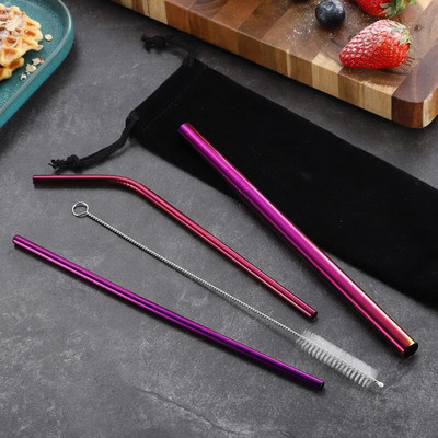 304 Nerūdijančio plieno šiaudeliai vaivorykštės burbulų arbatos Boba gėrimo šiaudeliai Daugkartiniai metaliniai šiaudeliai kokteilių sulčių baro vakarėliui