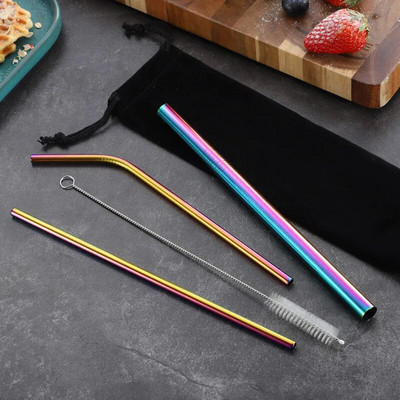 304 Nerūdijančio plieno šiaudeliai vaivorykštės burbulų arbatos Boba gėrimo šiaudeliai Daugkartiniai metaliniai šiaudeliai kokteilių sulčių baro vakarėliui
