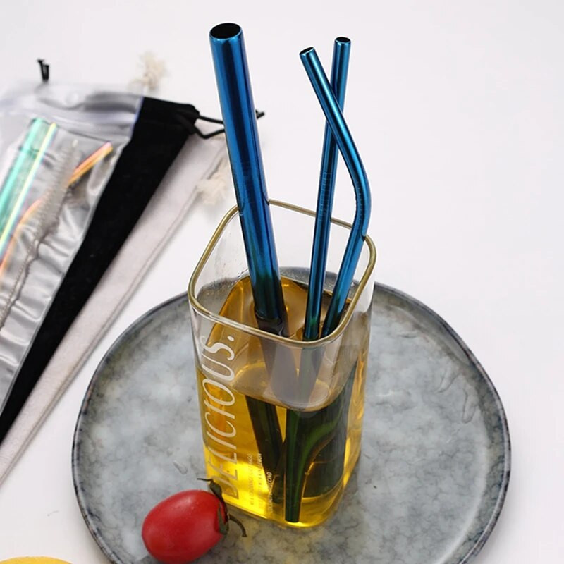 304 Nerūdijančio plieno šiaudeliai vaivorykštės burbulų arbatos Boba gėrimo šiaudeliai Daugkartiniai metaliniai šiaudeliai kokteilių sulčių baro vakarėliui