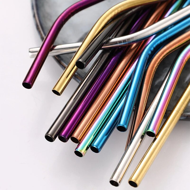 304 Nerūdijančio plieno šiaudeliai vaivorykštės burbulų arbatos Boba gėrimo šiaudeliai Daugkartiniai metaliniai šiaudeliai kokteilių sulčių baro vakarėliui