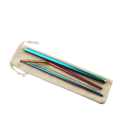 Daugkartinio naudojimo metaliniai gėrimo šiaudeliai 304 nerūdijantis plienas, tvirtas išlenktas tiesus gėrimų šiaudelis su valymo šepetėlio juosta vakarėlio priedu