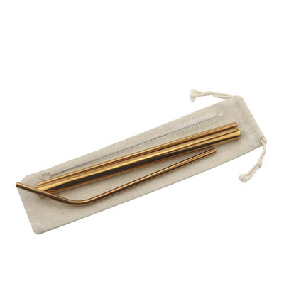 Daugkartinio naudojimo metaliniai gėrimo šiaudeliai 304 nerūdijantis plienas, tvirtas išlenktas tiesus gėrimų šiaudelis su valymo šepetėlio juosta vakarėlio priedu