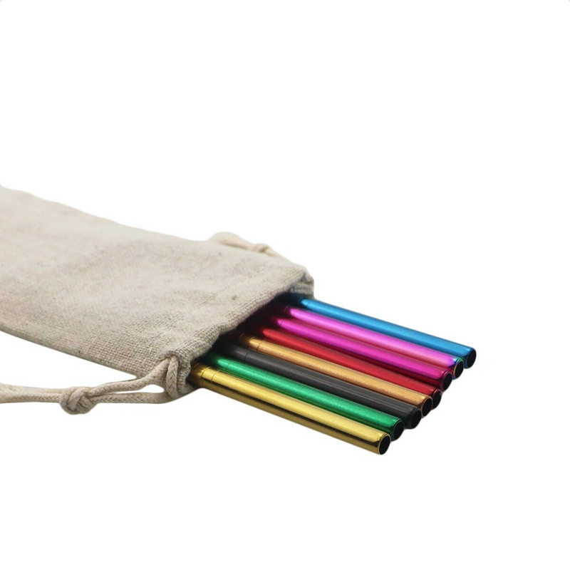 Daugkartinio naudojimo metaliniai gėrimo šiaudeliai 304 nerūdijantis plienas, tvirtas išlenktas tiesus gėrimų šiaudelis su valymo šepetėlio juosta vakarėlio priedu