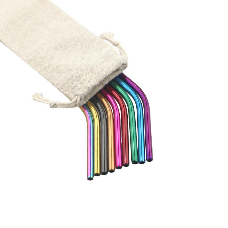 Daugkartinio naudojimo metaliniai gėrimo šiaudeliai 304 nerūdijantis plienas, tvirtas išlenktas tiesus gėrimų šiaudelis su valymo šepetėlio juosta vakarėlio priedu