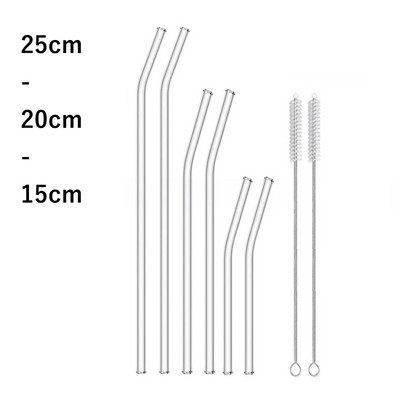 6 τεμ. 3 μεγεθών γυάλινα καλαμάκια Επαναχρησιμοποιήσιμα καλαμάκια πόσιμου για κοκτέιλ Smoothies Διάφανα φιλικά προς το περιβάλλον μακριά μπουκάλια Γυάλινα καλαμάκια