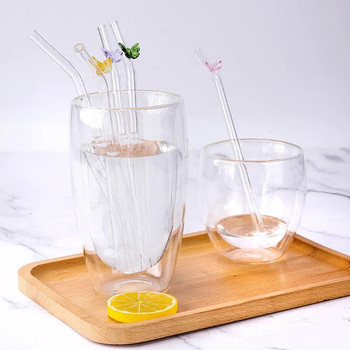 Издръжлива сламка за пиене Високо боросиликатни кухненски инструменти Модерна стъклена сламка сламка с пеперуда Аксесоари за чаша