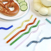 8X200mm opakovane použiteľná slamka na pitie z borosilikátového skla, 1 ks, vlnitá farebná slamka, barový nástroj, hrdzavý párty doplnok