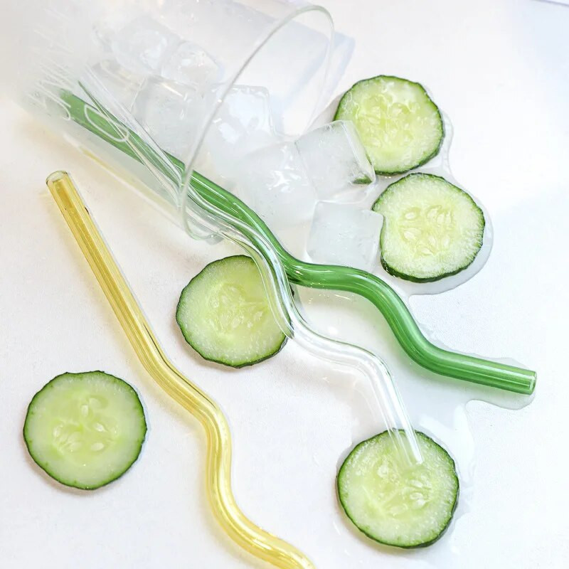 8X200mm opakovane použiteľná slamka na pitie z borosilikátového skla, 1 ks, vlnitá farebná slamka, barový nástroj, hrdzavý párty doplnok