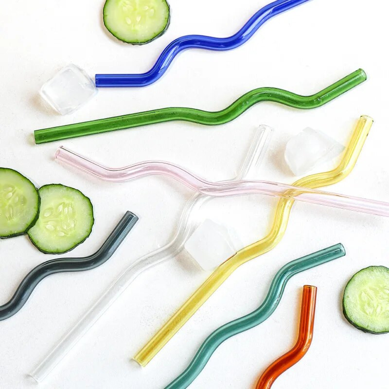 8X200mm opakovane použiteľná slamka na pitie z borosilikátového skla, 1 ks, vlnitá farebná slamka, barový nástroj, hrdzavý párty doplnok