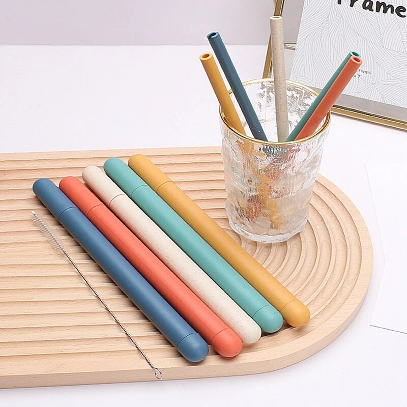 Daugkartinio naudojimo maistiniai silikoniniai šiaudeliai tiesūs gėrimo šiaudeliai su valymo šepetėlių rinkiniu, vakarėlio baro priedu