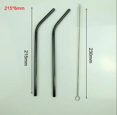 215 mm * 6 mm / 265 mm * 6 mm daugkartinio naudojimo geriamasis aukštos kokybės 304 nerūdijančio plieno metalinis šiaudelis su švaresniu šepetėliu kavos puodeliams