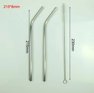 215 mm * 6 mm / 265 mm * 6 mm daugkartinio naudojimo geriamasis aukštos kokybės 304 nerūdijančio plieno metalinis šiaudelis su švaresniu šepetėliu kavos puodeliams