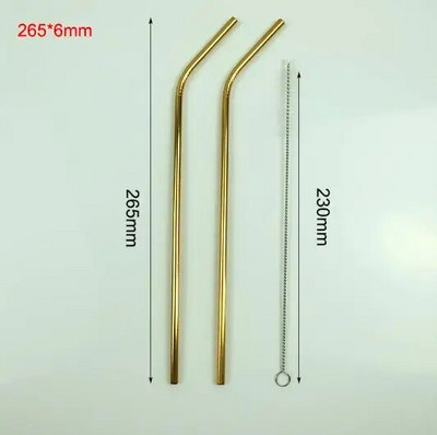 215 mm * 6 mm / 265 mm * 6 mm daugkartinio naudojimo geriamasis aukštos kokybės 304 nerūdijančio plieno metalinis šiaudelis su švaresniu šepetėliu kavos puodeliams