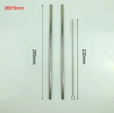 215 mm * 6 mm / 265 mm * 6 mm daugkartinio naudojimo geriamasis aukštos kokybės 304 nerūdijančio plieno metalinis šiaudelis su švaresniu šepetėliu kavos puodeliams