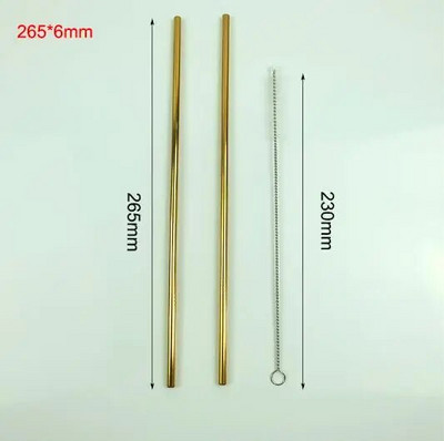 215 mm * 6 mm / 265 mm * 6 mm daugkartinio naudojimo geriamasis aukštos kokybės 304 nerūdijančio plieno metalinis šiaudelis su švaresniu šepetėliu kavos puodeliams