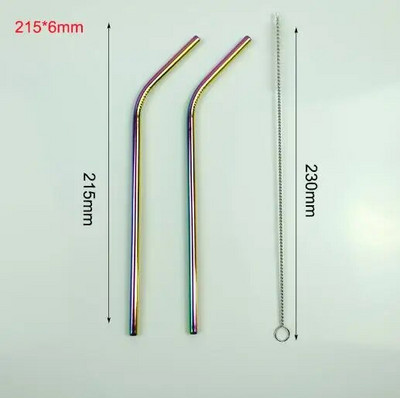 215 mm * 6 mm / 265 mm * 6 mm daugkartinio naudojimo geriamasis aukštos kokybės 304 nerūdijančio plieno metalinis šiaudelis su švaresniu šepetėliu kavos puodeliams