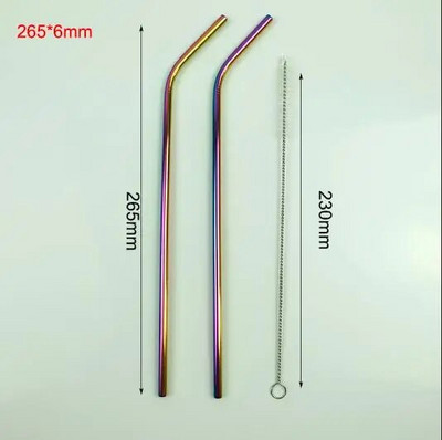 215 mm * 6 mm / 265 mm * 6 mm daugkartinio naudojimo geriamasis aukštos kokybės 304 nerūdijančio plieno metalinis šiaudelis su švaresniu šepetėliu kavos puodeliams