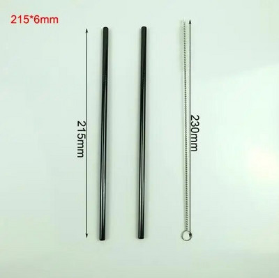 215 mm * 6 mm / 265 mm * 6 mm daugkartinio naudojimo geriamasis aukštos kokybės 304 nerūdijančio plieno metalinis šiaudelis su švaresniu šepetėliu kavos puodeliams