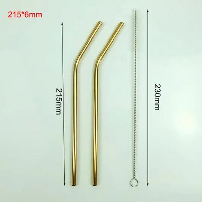 215 mm * 6 mm / 265 mm * 6 mm daugkartinio naudojimo geriamasis aukštos kokybės 304 nerūdijančio plieno metalinis šiaudelis su švaresniu šepetėliu kavos puodeliams