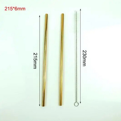 215 mm * 6 mm / 265 mm * 6 mm daugkartinio naudojimo geriamasis aukštos kokybės 304 nerūdijančio plieno metalinis šiaudelis su švaresniu šepetėliu kavos puodeliams