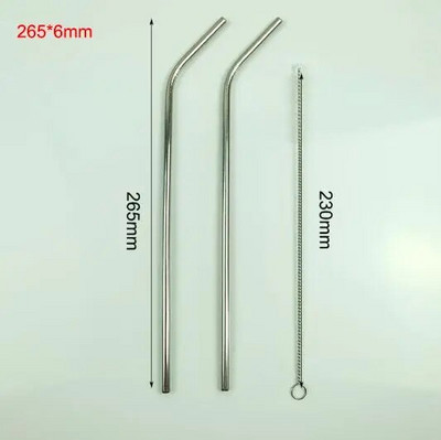 215 mm * 6 mm / 265 mm * 6 mm daugkartinio naudojimo geriamasis aukštos kokybės 304 nerūdijančio plieno metalinis šiaudelis su švaresniu šepetėliu kavos puodeliams