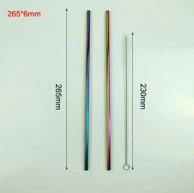 215 mm * 6 mm / 265 mm * 6 mm daugkartinio naudojimo geriamasis aukštos kokybės 304 nerūdijančio plieno metalinis šiaudelis su švaresniu šepetėliu kavos puodeliams