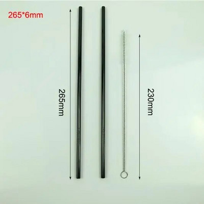 215 mm * 6 mm / 265 mm * 6 mm daugkartinio naudojimo geriamasis aukštos kokybės 304 nerūdijančio plieno metalinis šiaudelis su švaresniu šepetėliu kavos puodeliams