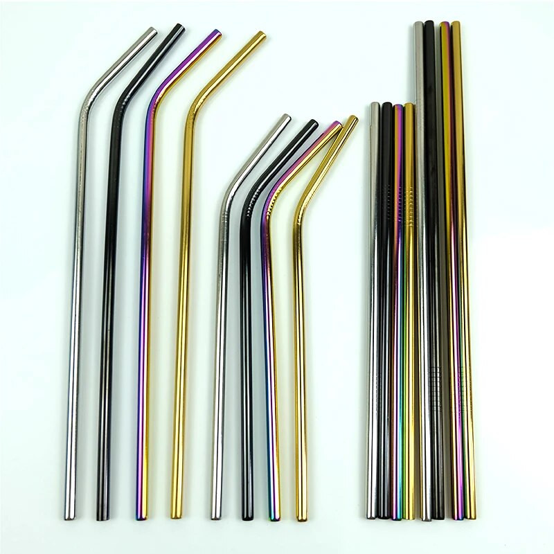 215 mm * 6 mm / 265 mm * 6 mm daugkartinio naudojimo geriamasis aukštos kokybės 304 nerūdijančio plieno metalinis šiaudelis su švaresniu šepetėliu kavos puodeliams