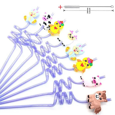 8 τμχ 26 εκ. Επαναχρησιμοποιήσιμα Καλαμάκια Φάρμας Ζώων Φάρμας Κινούμενα σχέδια Αγελάδα Θέμα Παιδικό Διακόσμηση πάρτι γενεθλίων Πλαστικό σπειροειδές καλαμάκι πόσιμου