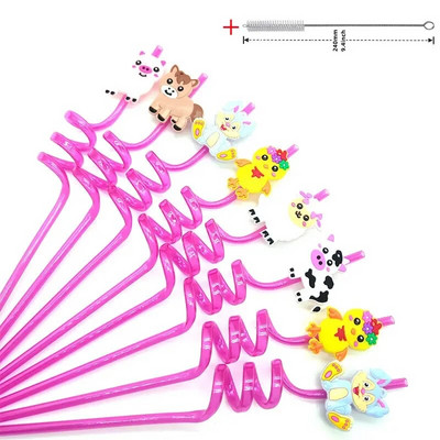 8 τμχ 26 εκ. Επαναχρησιμοποιήσιμα Καλαμάκια Φάρμας Ζώων Φάρμας Κινούμενα σχέδια Αγελάδα Θέμα Παιδικό Διακόσμηση πάρτι γενεθλίων Πλαστικό σπειροειδές καλαμάκι πόσιμου