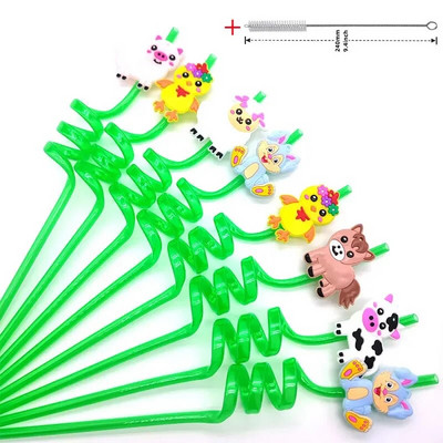 8 τμχ 26 εκ. Επαναχρησιμοποιήσιμα Καλαμάκια Φάρμας Ζώων Φάρμας Κινούμενα σχέδια Αγελάδα Θέμα Παιδικό Διακόσμηση πάρτι γενεθλίων Πλαστικό σπειροειδές καλαμάκι πόσιμου