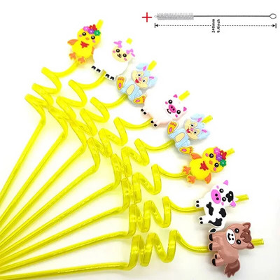 8 τμχ 26 εκ. Επαναχρησιμοποιήσιμα Καλαμάκια Φάρμας Ζώων Φάρμας Κινούμενα σχέδια Αγελάδα Θέμα Παιδικό Διακόσμηση πάρτι γενεθλίων Πλαστικό σπειροειδές καλαμάκι πόσιμου