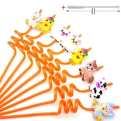 8 τμχ 26 εκ. Επαναχρησιμοποιήσιμα Καλαμάκια Φάρμας Ζώων Φάρμας Κινούμενα σχέδια Αγελάδα Θέμα Παιδικό Διακόσμηση πάρτι γενεθλίων Πλαστικό σπειροειδές καλαμάκι πόσιμου
