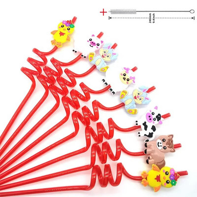 8 τμχ 26 εκ. Επαναχρησιμοποιήσιμα Καλαμάκια Φάρμας Ζώων Φάρμας Κινούμενα σχέδια Αγελάδα Θέμα Παιδικό Διακόσμηση πάρτι γενεθλίων Πλαστικό σπειροειδές καλαμάκι πόσιμου