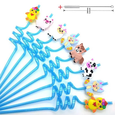 8 τμχ 26 εκ. Επαναχρησιμοποιήσιμα Καλαμάκια Φάρμας Ζώων Φάρμας Κινούμενα σχέδια Αγελάδα Θέμα Παιδικό Διακόσμηση πάρτι γενεθλίων Πλαστικό σπειροειδές καλαμάκι πόσιμου