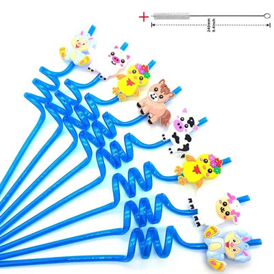 8 τμχ 26 εκ. Επαναχρησιμοποιήσιμα Καλαμάκια Φάρμας Ζώων Φάρμας Κινούμενα σχέδια Αγελάδα Θέμα Παιδικό Διακόσμηση πάρτι γενεθλίων Πλαστικό σπειροειδές καλαμάκι πόσιμου