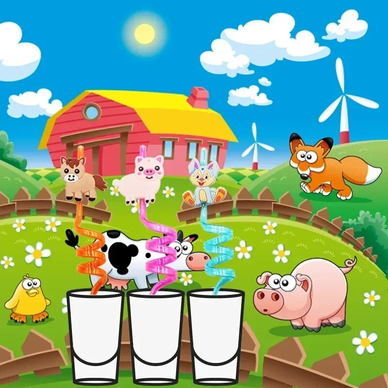 8 τμχ 26 εκ. Επαναχρησιμοποιήσιμα Καλαμάκια Φάρμας Ζώων Φάρμας Κινούμενα σχέδια Αγελάδα Θέμα Παιδικό Διακόσμηση πάρτι γενεθλίων Πλαστικό σπειροειδές καλαμάκι πόσιμου