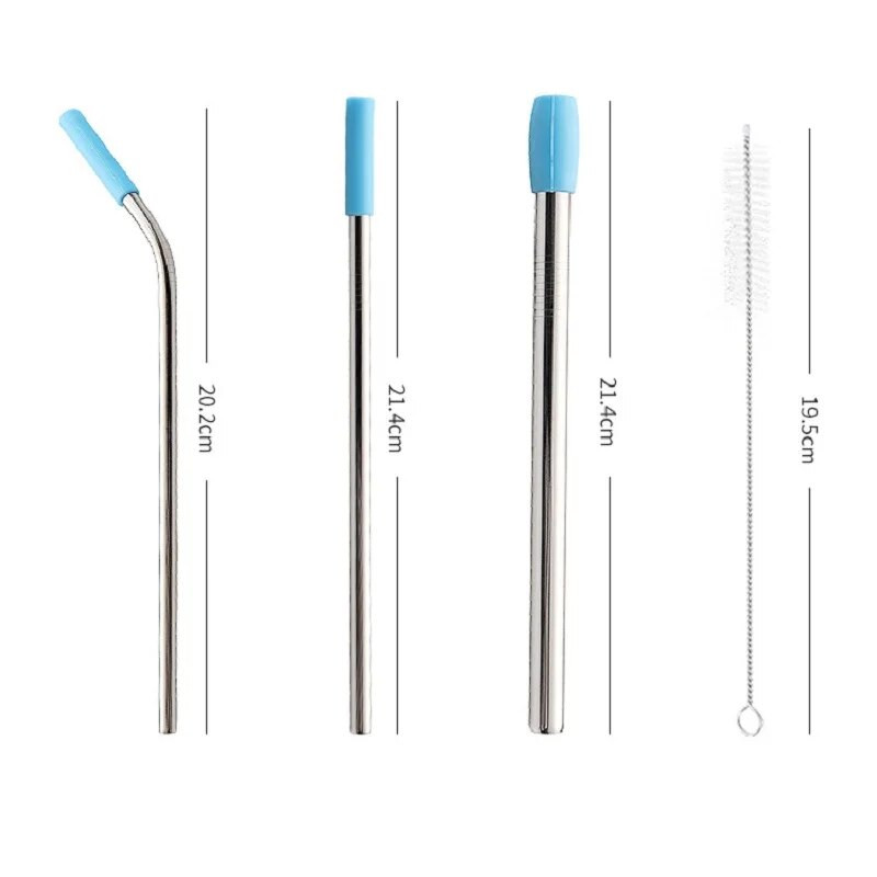 Φορητό σετ άχυρου από ανοξείδωτο ατσάλι Επαναχρησιμοποιήσιμο καλαμάκι κεφαλής σιλικόνης 18/8 Αξεσουάρ εργαλείου ποτού για μπάρα από άχυρο τροφίμων