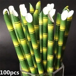 100 τμχ 19,7 εκ. Χάρτινα καλαμάκια πόσιμου σωλήνες επαναχρησιμοποιούμενα μπαμπού αξεσουάρ κοκτέιλ μπαμπού προμήθειες πάρτι Διακόσμηση