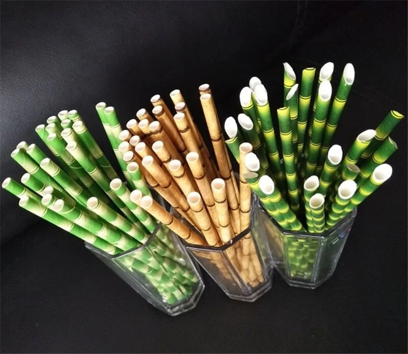 100 τμχ 19,7 εκ. Χάρτινα καλαμάκια πόσιμου σωλήνες επαναχρησιμοποιούμενα μπαμπού αξεσουάρ κοκτέιλ μπαμπού προμήθειες πάρτι Διακόσμηση