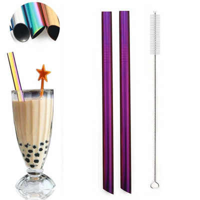 Daugkartinis geriamasis šiaudelis 304 nerūdijančio plieno šiaudelis, didelis 12 mm šiaudų metalinis šiaudelis, skirtas tapijokos perlams, pieno arbatai su švaresniu šepetėliu