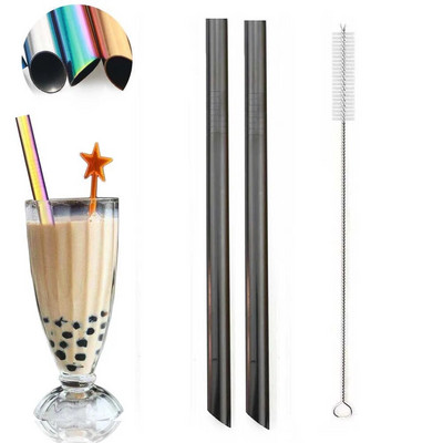 Daugkartinis geriamasis šiaudelis 304 nerūdijančio plieno šiaudelis, didelis 12 mm šiaudų metalinis šiaudelis, skirtas tapijokos perlams, pieno arbatai su švaresniu šepetėliu