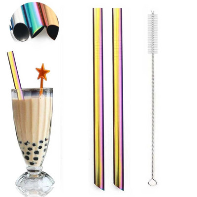 Daugkartinis geriamasis šiaudelis 304 nerūdijančio plieno šiaudelis, didelis 12 mm šiaudų metalinis šiaudelis, skirtas tapijokos perlams, pieno arbatai su švaresniu šepetėliu